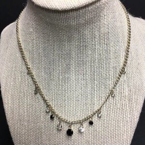 Rhinestone Dangle Necklace Silver Black Clear Graduated Short